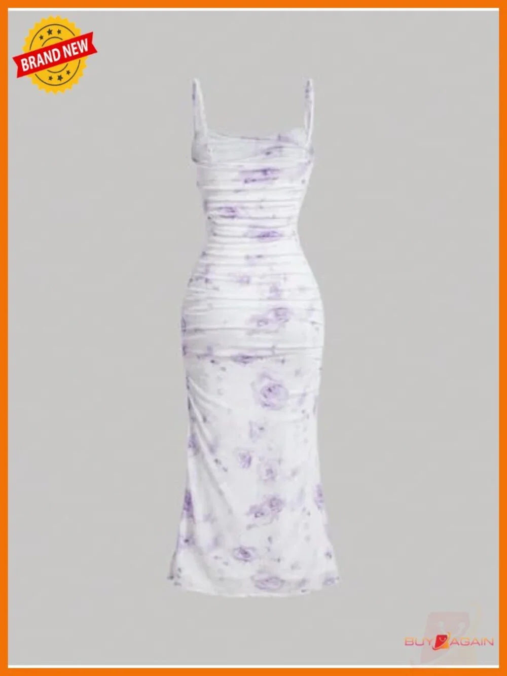 Floral Ruched Bodycon Midi Dress Mesh Sleeveless Fishtail Cami